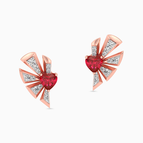 LDE510 - Heart Diamond & Red Stone Stud Earrings in 18K Gold - KE201458RB-1.jpg