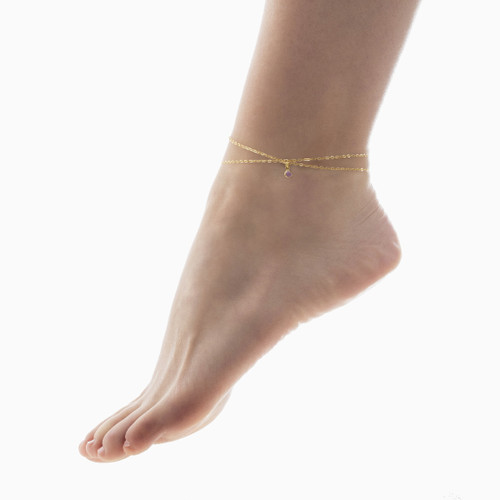 WB113 - Circle Purple Stone Gold Plated Chain Anklet - A4560-31DB-2.jpg