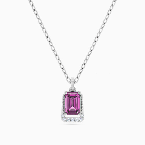 MLN759 - Baguette Diamonds & Rose Stone Necklace in 18K Gold - 21046110764-1.jpg