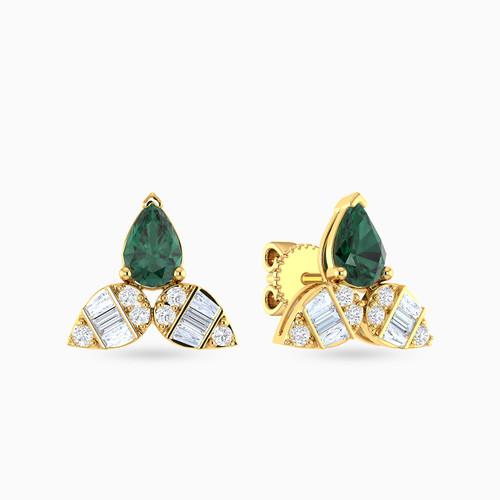 LDE744 - Leaves Diamond & Green Stone Stud Earrings in 18K Gold - ER417951Y18HEM1-1.jpg