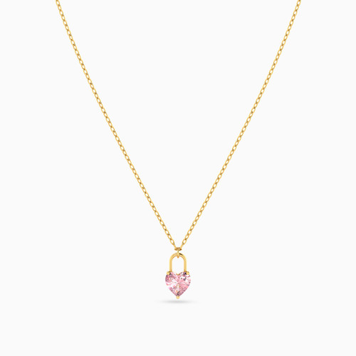 LIN1159 - Heart Pink Stone Necklace In 18K Gold - 111404110386-4.jpg