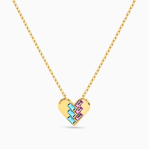 MLN1007 - Heart Colored Stones Necklace in 18K Gold - 21046110855 - 1.jpg