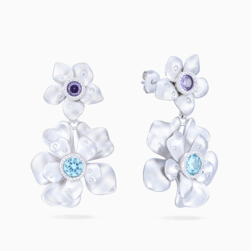 WE284 - Flower Colored Stones Sterling Silver Drop Earrings - GE14899A-1.jpg