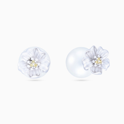 WE264 - Flower Yellow Stone & Pearl Sterling Silver Stud Earrings - GE02610A-1.jpg