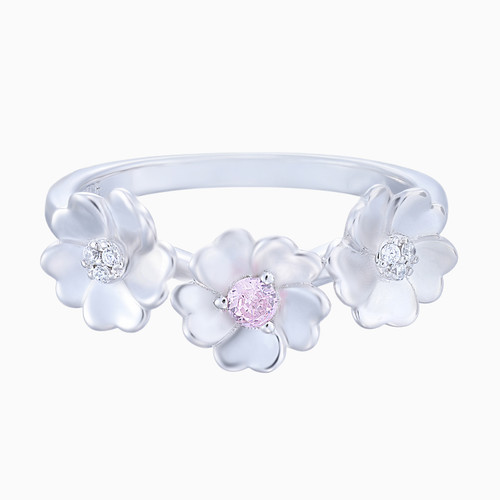 WR216 - Flower Clear Stone Ring In Sterling Silver - SR13314A-1.jpg