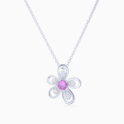 WN315 - Flower Purple Stone Sterling Silver Necklace - SP13313A-1.jpg