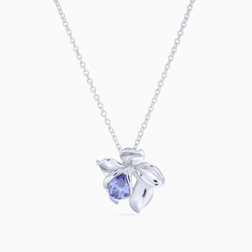 WN314 - Flower Blue Stone Sterling Silver Necklace - SP13312A-1.jpg