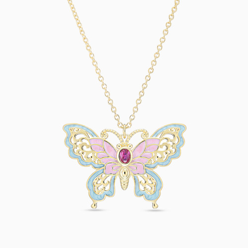 WN297 - Butterfly Purple Stone Gold Plated Necklace - GN01614A-1.jpg