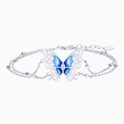 WB244 - Butterfly Clear Stone & Enamel Coated Sterling Silver Chain Bracelet - GB14857A-1.jpg