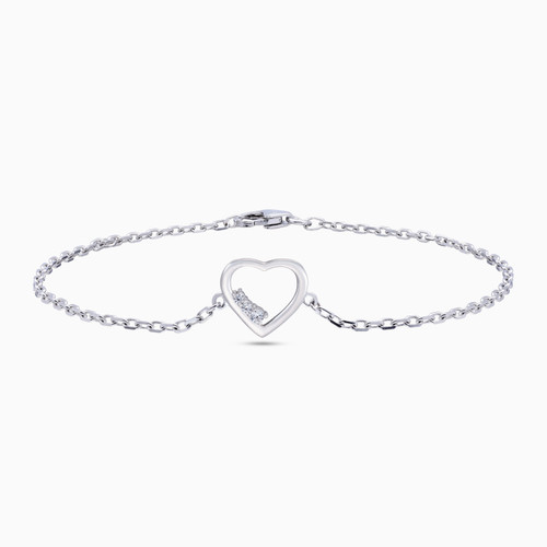 WB255 - Heart Cubic Zirconia Sterling Silver Chain Bracelet - 87132018-1 .jpg