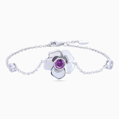 WB256 - Flower Purple Stone Chain Bracelet In Sterling Silver - SB20888A-1.jpg