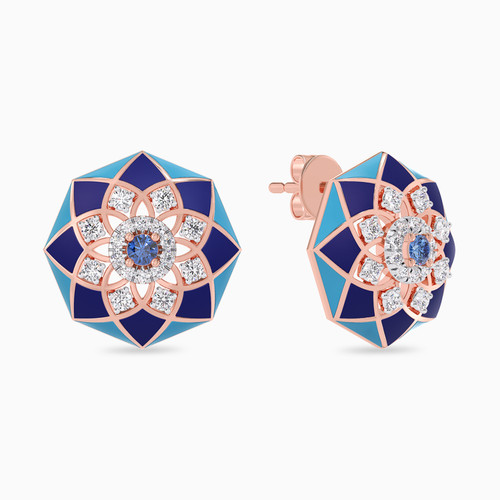 LDE844 - Octagon Diamond & Blue Stone Stud Earrings in 18K Gold - A-KE611422SB-1.jpg