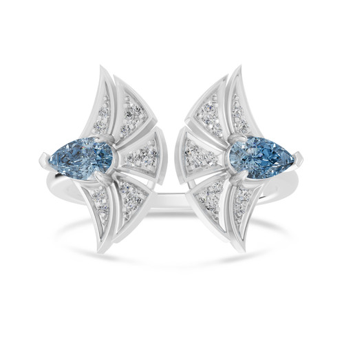 LDR3514 - Fan Blue Stones & Diamond Open Ring In 18K Gold - AJR38016-1.jpg