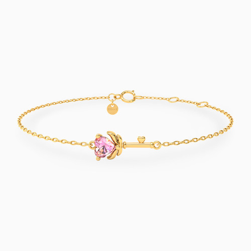 MLB833 - Heart Key Pink Stone Chain Bracelet in 18K Gold - 21047110336-1.jpg