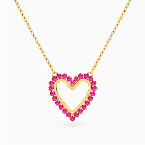 LIN1271 - Traced Heart Pink Stones Necklace in 18K Gold - 111406180102-1.jpg