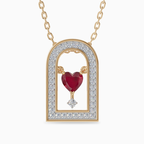 LDN2552 - Arched Frame & Heart Red Stone Diamond Necklace in 18K Gold - PD903965-1.jpg