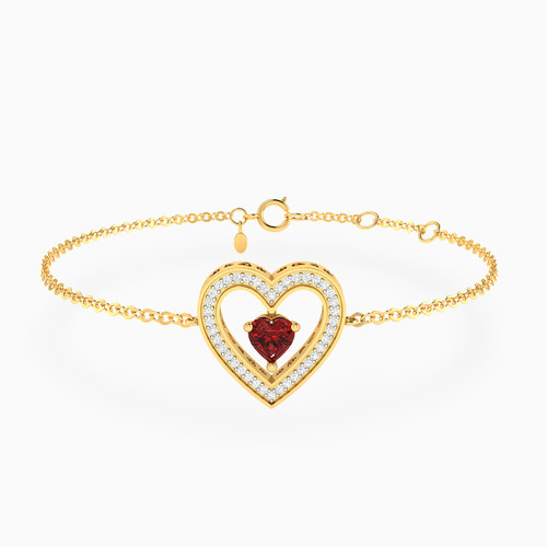 LDB778 - Heart Halo Red Stone Diamond Chain Bracelet in 18K Gold - EBR50029-1.jpg