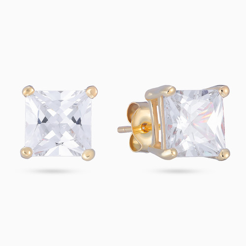 WE371 - Square Cubic Zirconia Stud Earrings in Yellow Gold Plating - EA36-1.jpg