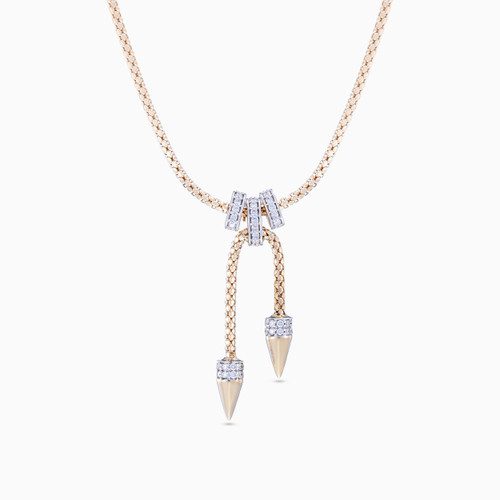 LDN2563 - Fluid Chain & Two Drops Diamond Popcorn Necklace in 18K Gold - ENE50017-1 .jpg