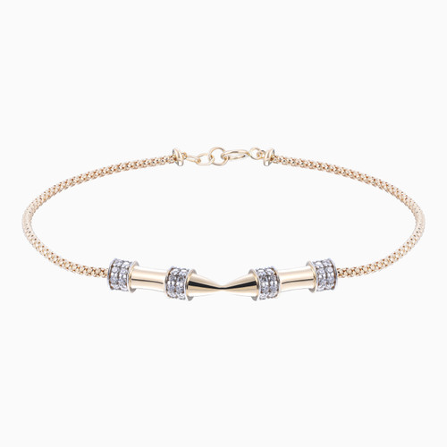 LDB782 - Two Pointy Elements Diamond Popcorn Chain Bracelet in 18K Gold - EBR50011-1 .jpg