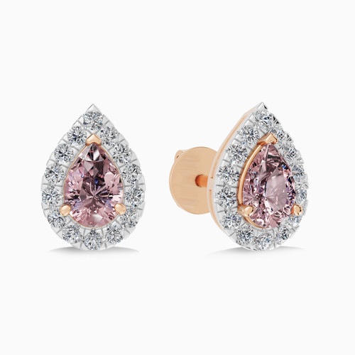 LDE937 - Pear Peach Stone Diamond Stud Earrings in 18K Gold - SAE06492-1.jpg
