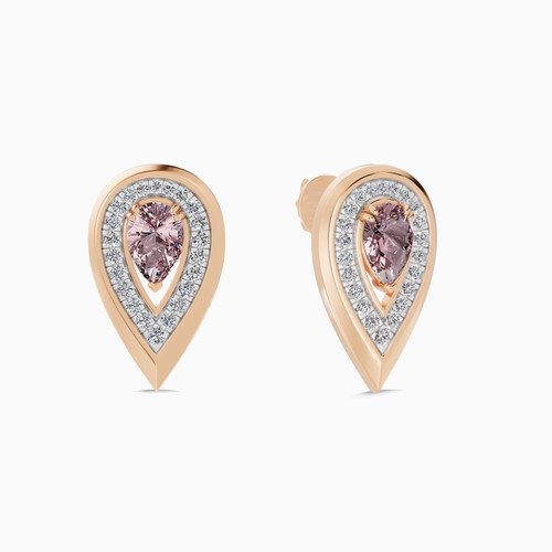 LDE936 - Golden Pear Peach Stone Diamond Stud Earrings in 18K Gold - SAE06493-1.jpg
