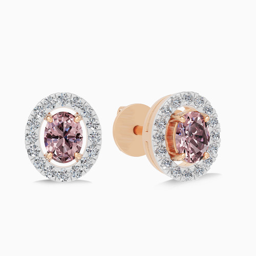 LDE935 - Oval Peach Stone Diamond Stud Earrings in 18K Gold - SAE06491-1.jpg