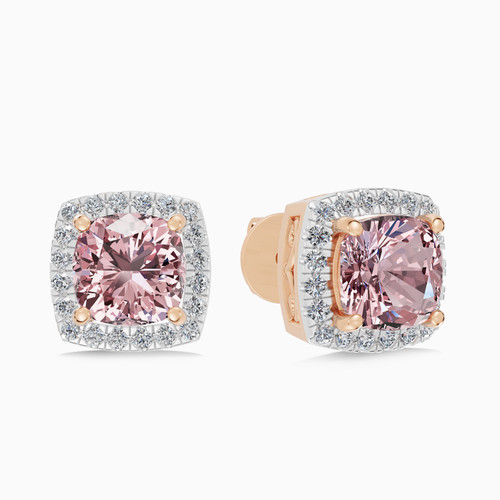 LDE934 - Square Peach Stone Diamond Stud Earrings in 18K Gold - SAE06494-1.jpg