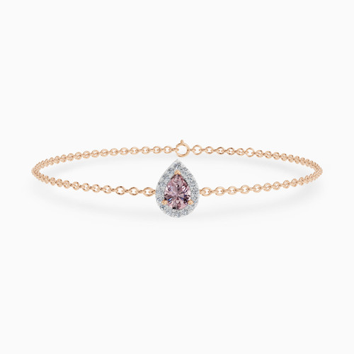 LDB785 - Pear Peach Stone Diamond Chain Bracelet in 18K Gold - SAB06492-1.jpg