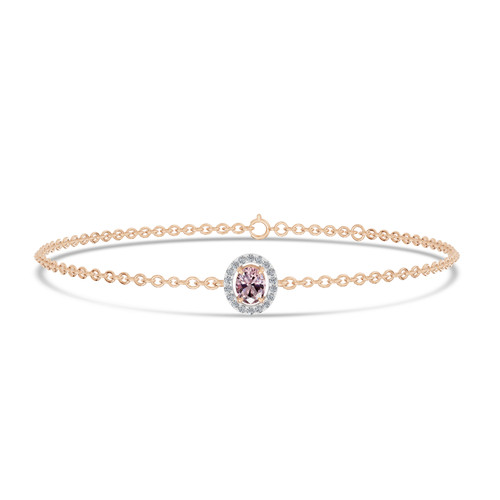 LDB784 - Oval Peach Stone Diamond Chain Bracelet in 18K Gold - SAB06491-1.jpg