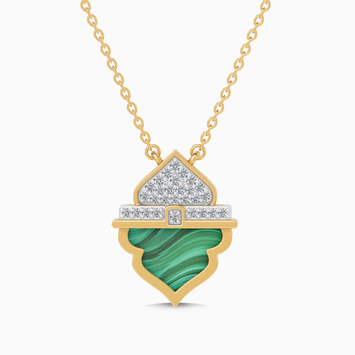 LDN2605 - Ramadan Triangle & Arch Malachite Diamond Necklace 18K Gold - SAP06472-1.jpg