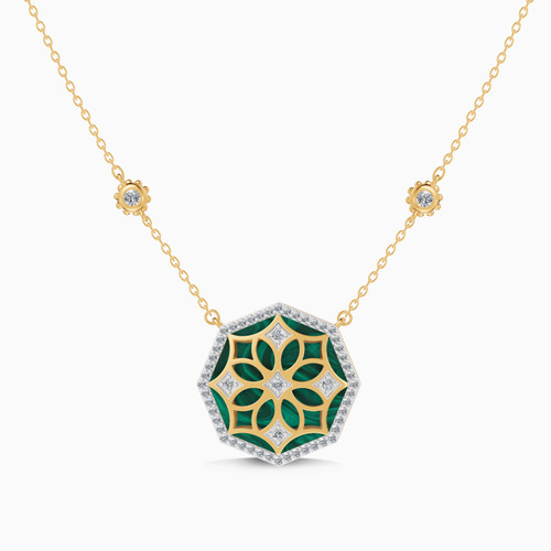 LDN2599 - Ramadan Floral Detail & Octagonal Green Malachite Diamond Necklace in 18K Gold - AJN03242-1.jpg