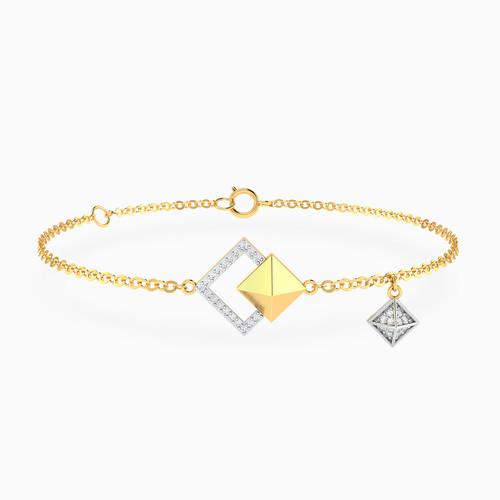 LDB788 - Pyramid & Halo Diamond Chain Bracelet 18K Gold - EBR50026-1.jpg