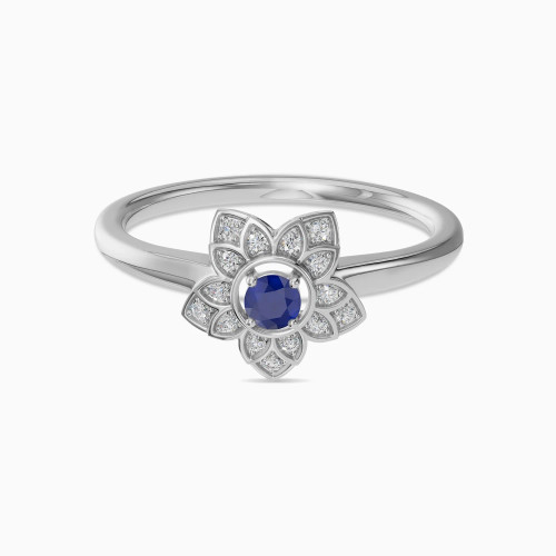 LDR4042 - Detailed Flower Blue Stone & Diamond Ring in 18K Gold - RG903511-W-1.webp
