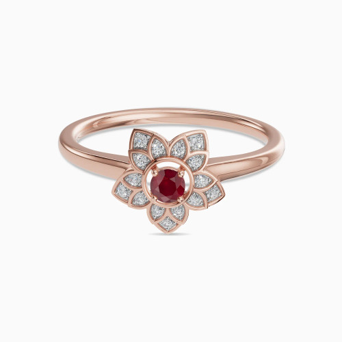 LDR4043 - Detailed Flower Red Stone & Diamond Ring in 18K Gold - RG903511-Y-1.webp