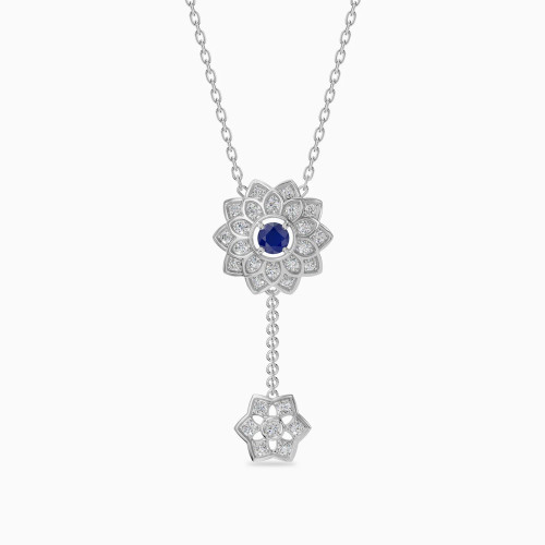 LDN2644 - Flower & Star Blue Stone & Diamond Lariat Necklace in 18K Gold - PD903516-W-1.webp