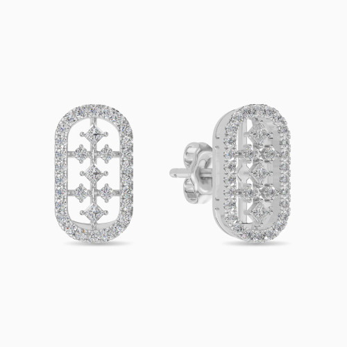 LDE989 - Elongated Oval Frame Diamond Stud Earrings in 18K Gold - 104703-1.webp