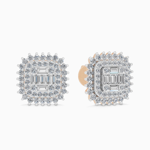 LDE986 - Square Layered Clusters Diamond Stud Earrings in 18K Gold - SAE04138-1.jpg