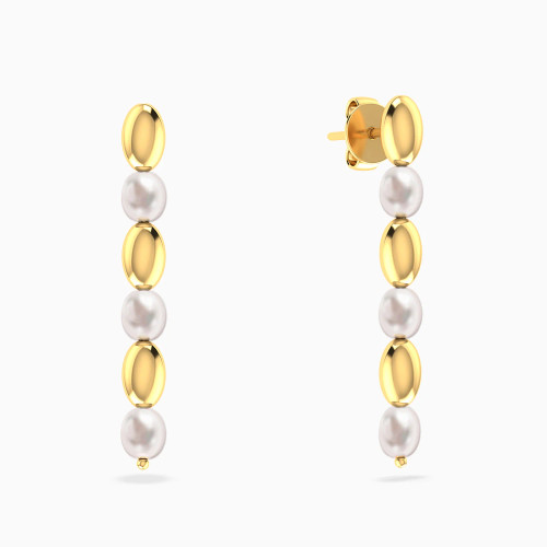 MLE568 - Alternating Oval Beads & Pearls Drop Earrings in 18K Gold - 21051030098-1.webp