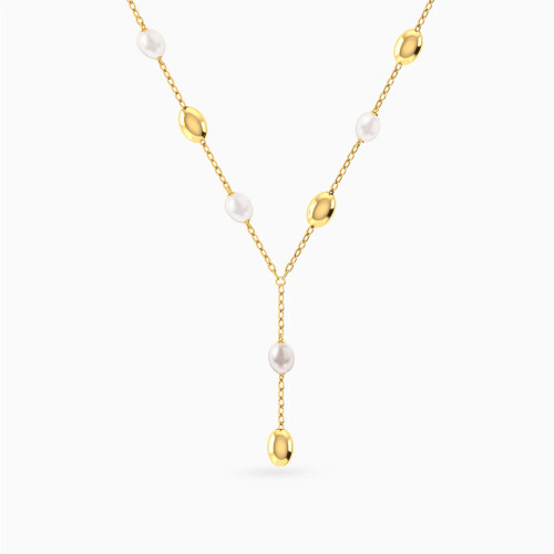 MLN1954 - Drop Oval Beads & Pearls Necklace in 18K Gold - 21046030391-1.webp