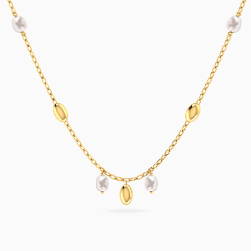 MLN1952 - Dropped Oval Beads & Pearls Necklace in 18K Gold - 21046030389-1.webp