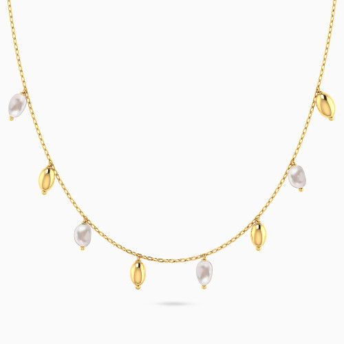 MLN1951 - Alternating Oval Beads & Pearls Charm Necklace in 18K Gold - 21046030388-1.webp