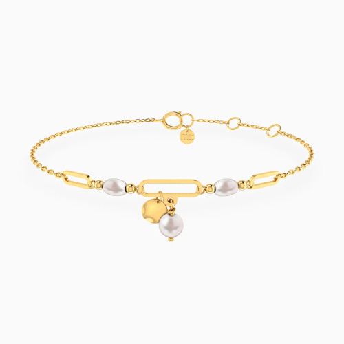 MLB849 - Round Disc & Pearls Chain Bracelet in 18K Gold - 21047140288-1.webp
