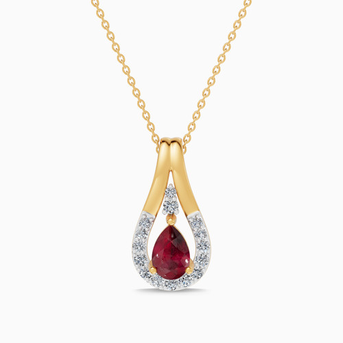 LDN2634 - Pear Red Stone & Diamond Pendant Necklace in 18K Gold - SAP06115-YG-1.jpg