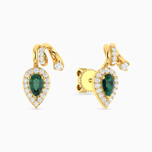 LDE1003 - Upside Down Pear Green Stones Diamond Stud Earrings in 18K Gold - ER423361Y18HEM1-1.webp