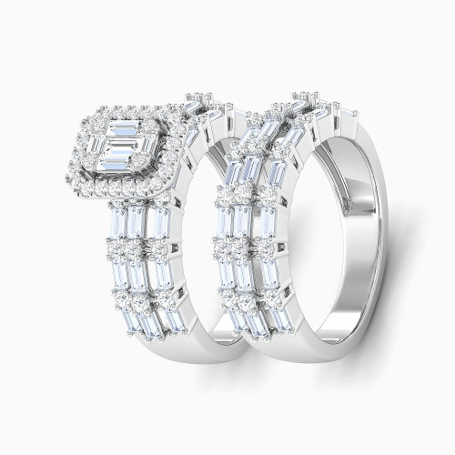 LDR4105 - Baguette Rows & Rectangular Cluster Diamond Twin Rings in 18K Gold - RN428643W18DI1-1.webp