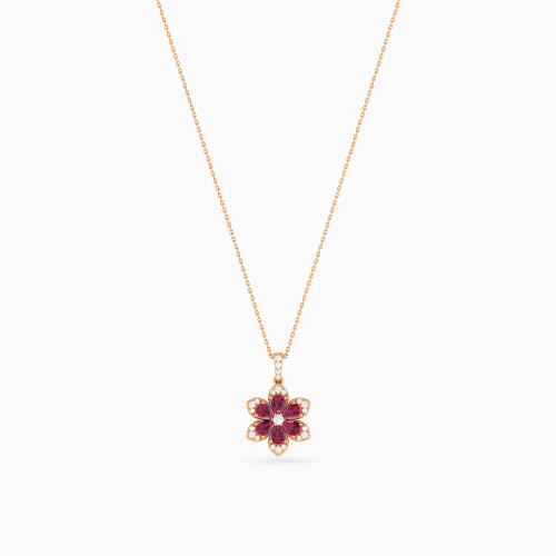 LDN2677 - Flower Red Stones Diamond Necklace in 18K Gold - PN417314P18HRU1.webp