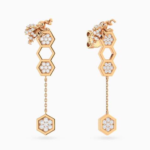 LDE727 - A Honeycomb Diamond Drop Earrings in 18K Gold - ER417396P18DI1-1.jpg