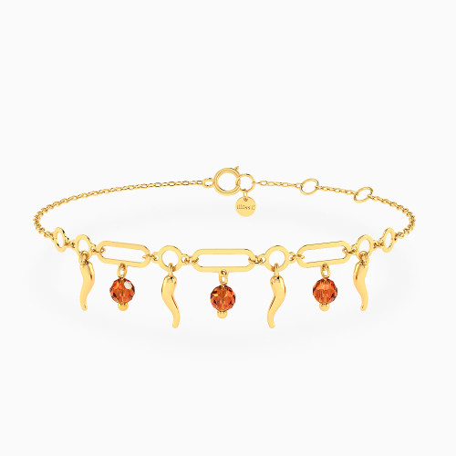MLB956 - Chili & Elongated Links Orange Stones Chain Bracelet in 18K Gold - 21047110352-1.webp