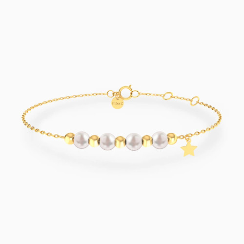 MLB954 - Star & Beads Pearl Chain Bracelet in 18K Gold - 21047020039-1.webp